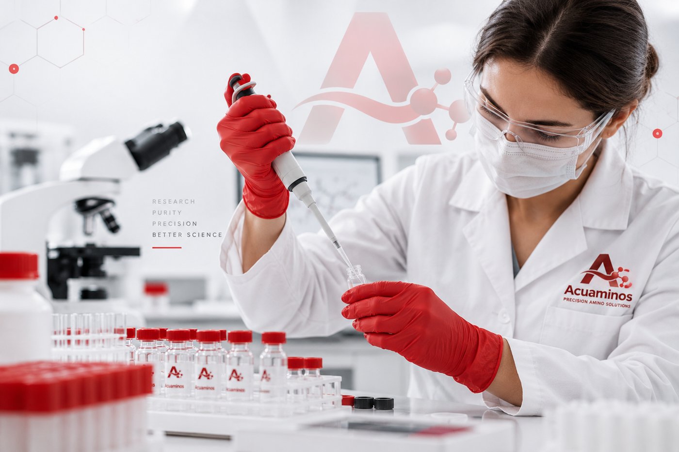 Acu Aminos technician pipetting into a research vial